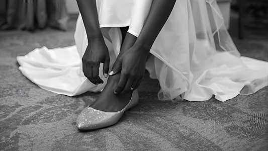 a woman wearing a dress changing her shoes to Fold Up Ballet Flats Fold Up Ballet Flats from secret weapons, giving rest to her feet from wearing high heels