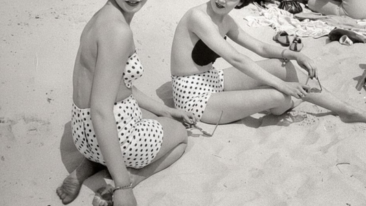 women wearing adhesive bras wearing polka dots shorts
