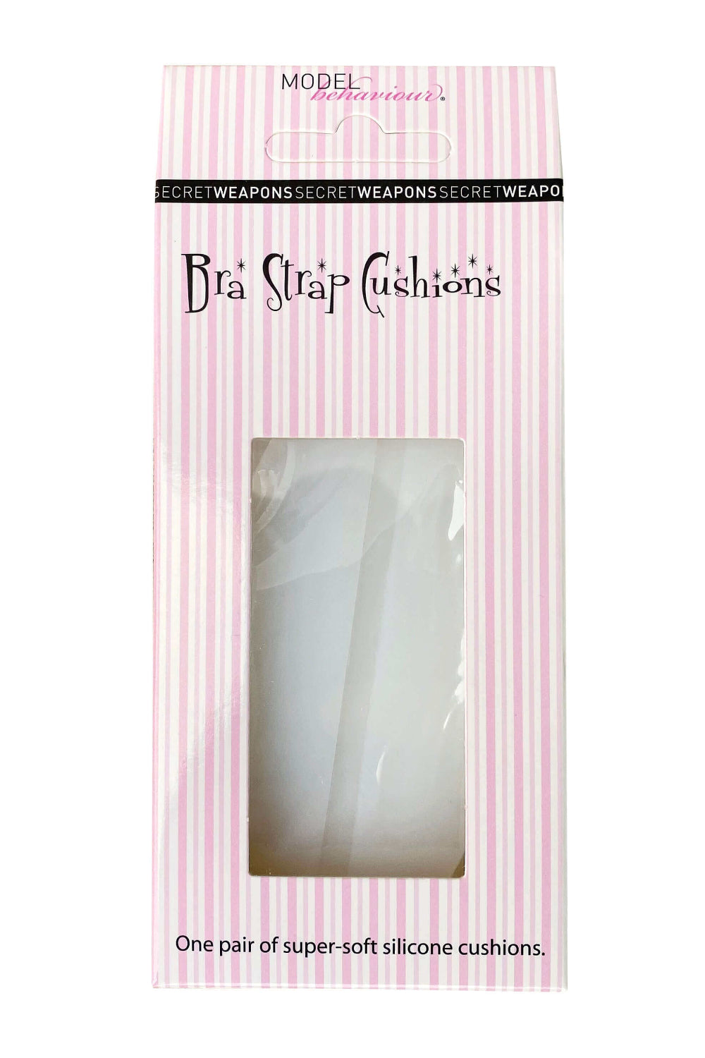 a packaging of White Bra Cushion Pads from secret weapon in a white background made of high-grade super-soft silicone