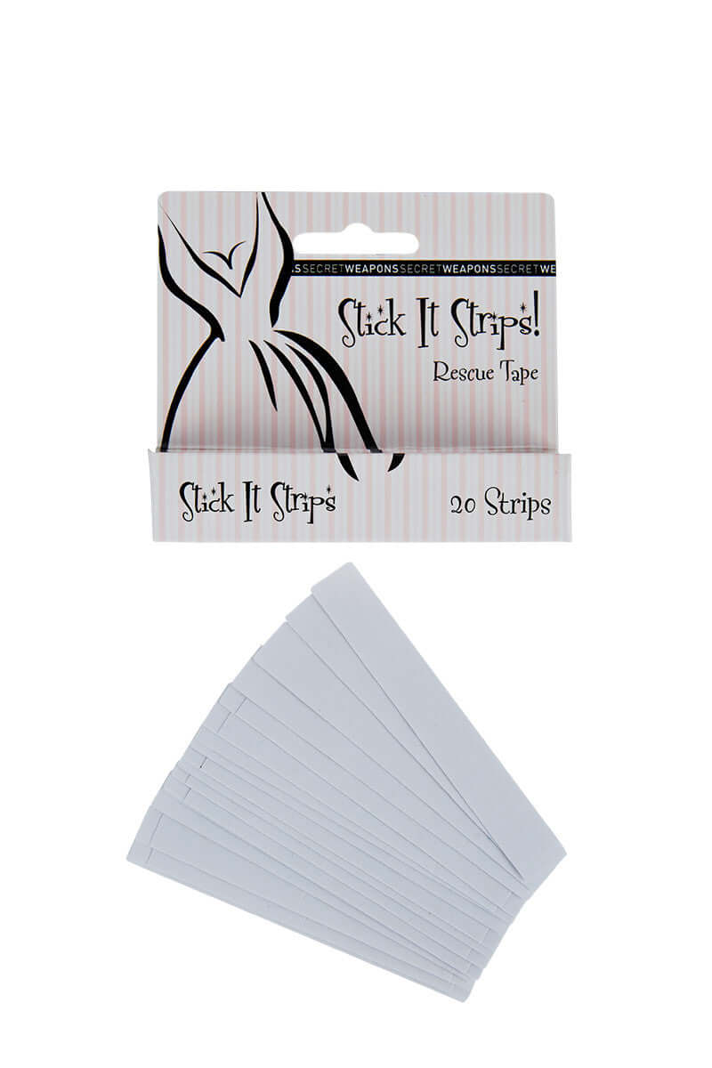 a packaging of stick it strips and pre-cut invisible Fashion Tape from secret weapons