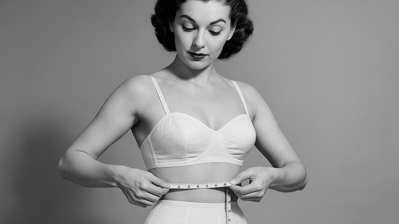 a woman measuring herself so she can get new under garment shapewear for under her clothes