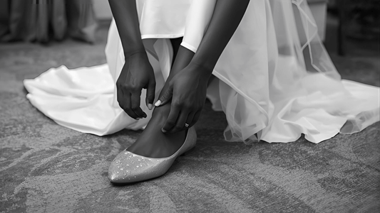 a woman wearing a dress changing her shoes to  Fold Up Ballet Flats Fold Up Ballet Flats from secret weapons, giving rest to her feet from wearing high heels