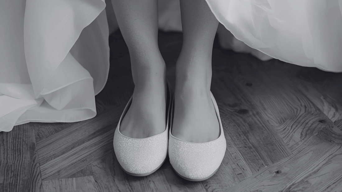 a bride wearing Bridesmaid Fold-Up Ballet Flats from secret weapons