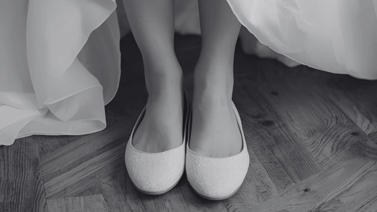 a bride wearing Bridesmaid Fold-Up Ballet Flats from secret weapons