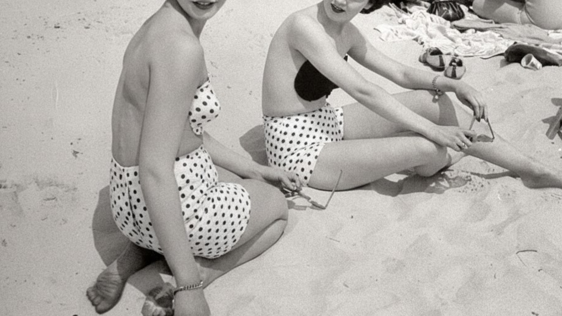 women wearing adhesive bras wearing polka dots shorts