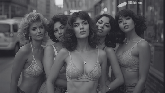 group of women from 1980s wearing bras