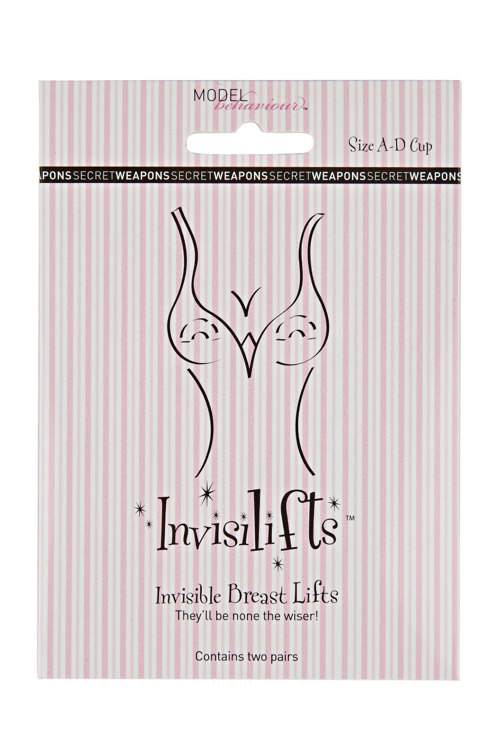 A packaging of Invisible Boob Tape advertising two pairs of A-D Cup per pack on a white background