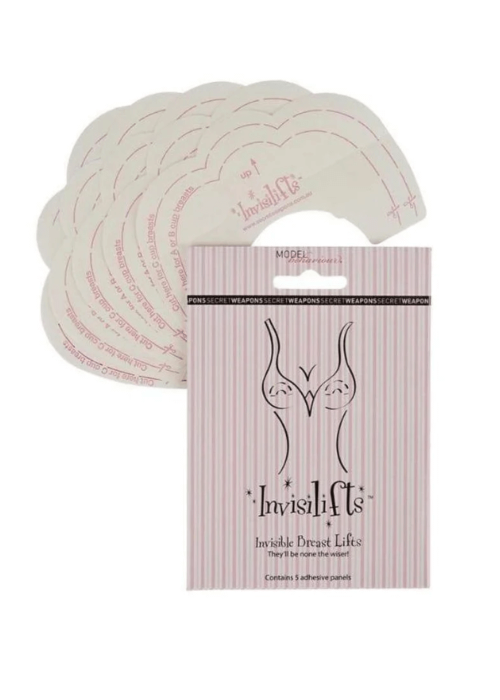 Invisilifts Invisible Boob Tape  packaging from secret weapons on a white background