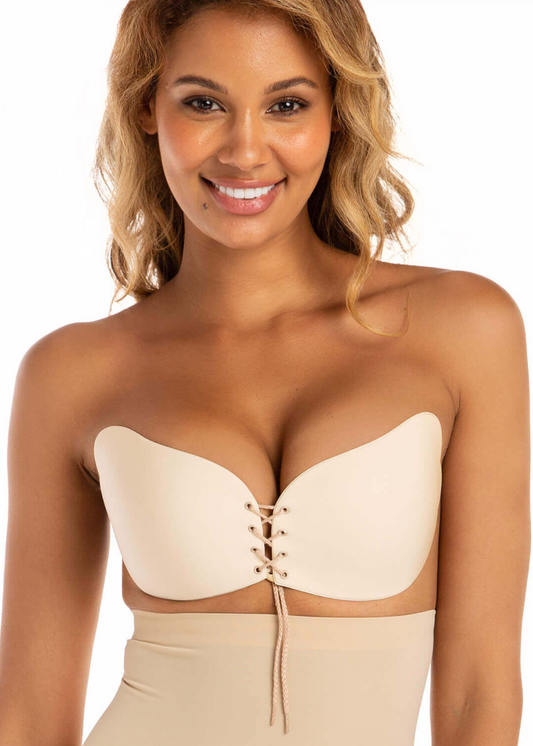 Push Up Lace stick on Bra for cleavage which is backless and strapless fitting any dresses or top with no bra straps on show