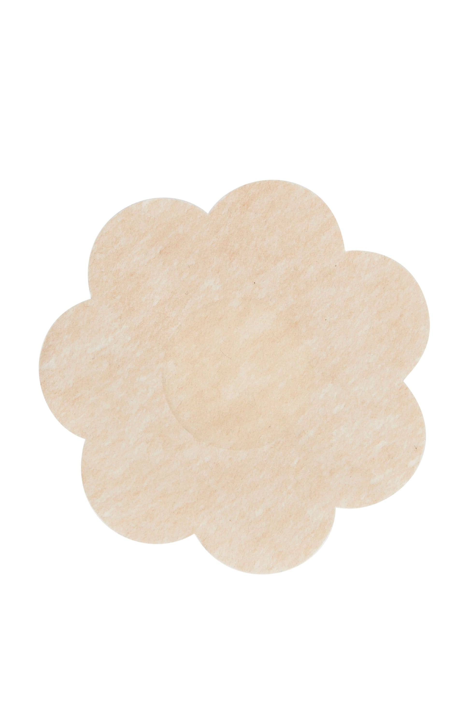 A beige flower-shaped sticker rests on a plain white background. The sticker features a textured surface with a subtle, natural pattern.