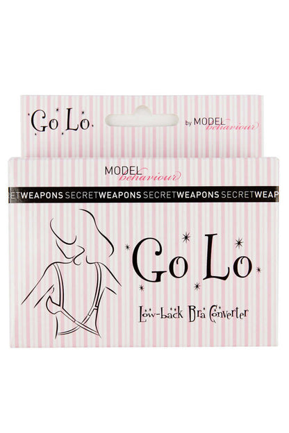 packaging of Low Back Bra Extender in secret weapons pink and white branding on a white background