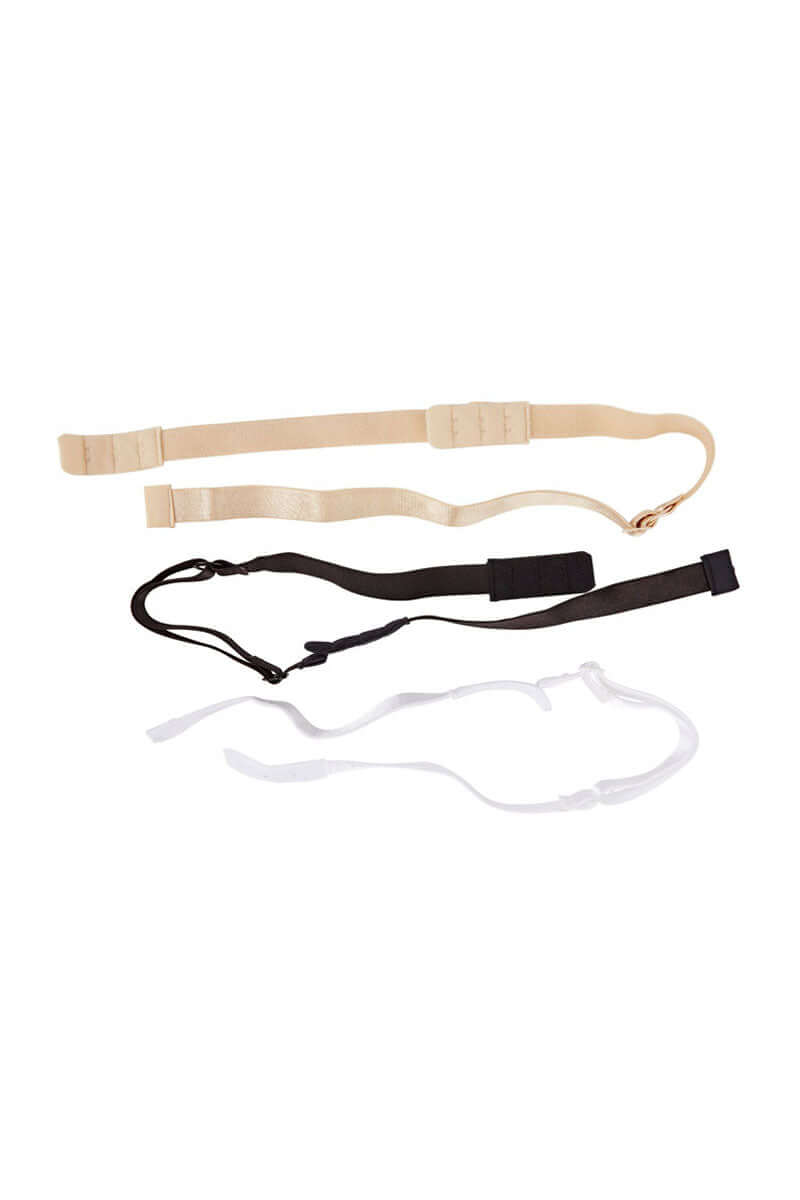 Low Back Bra Extenders in colours nude, black and white on a white background 