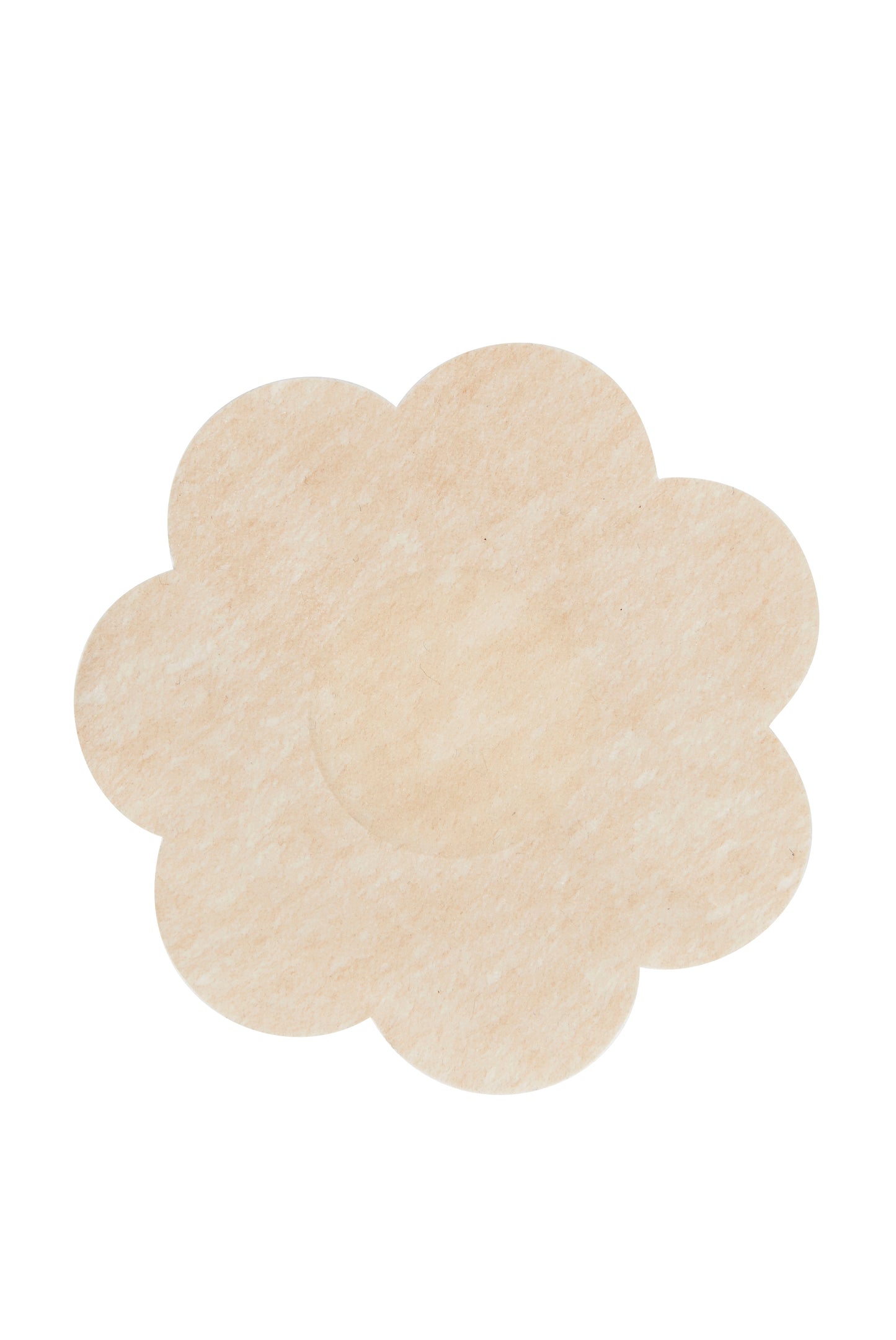A beige flower-shaped sticker rests on a plain white background. The sticker features a textured surface with a subtle, natural pattern.