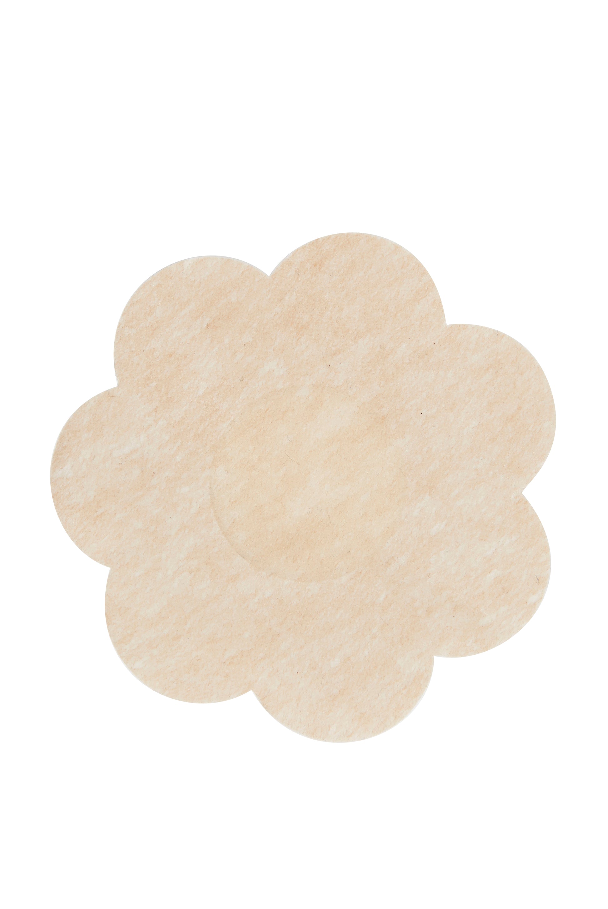 A beige flower-shaped sticker rests on a plain white background. The sticker features a textured surface with a subtle, natural pattern.