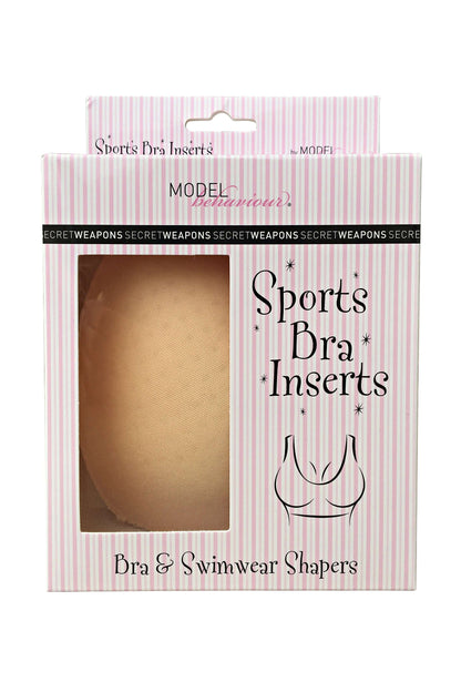 a picture of sports bra inserts packaging from secret weapons, with a clear plastic making the product inside visible on a white background